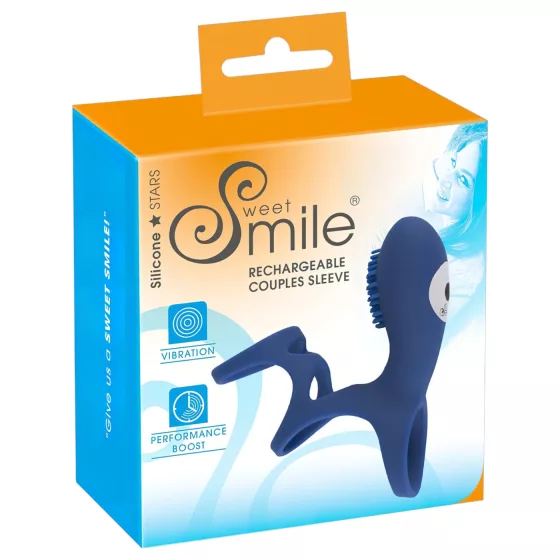 SMILE Couple - akkus, vibrációs péniszmandzsetta, péniszköpeny (kék)