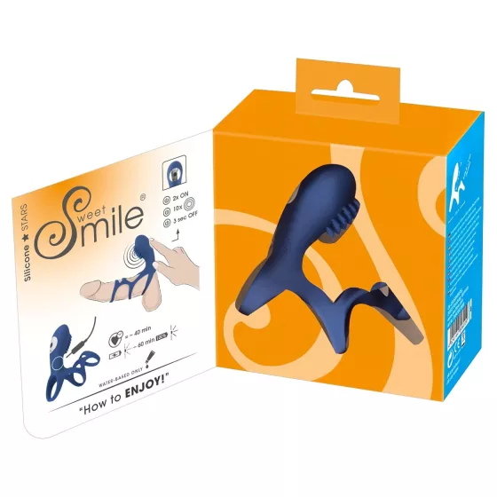SMILE Couple - akkus, vibrációs péniszmandzsetta, péniszköpeny (kék)