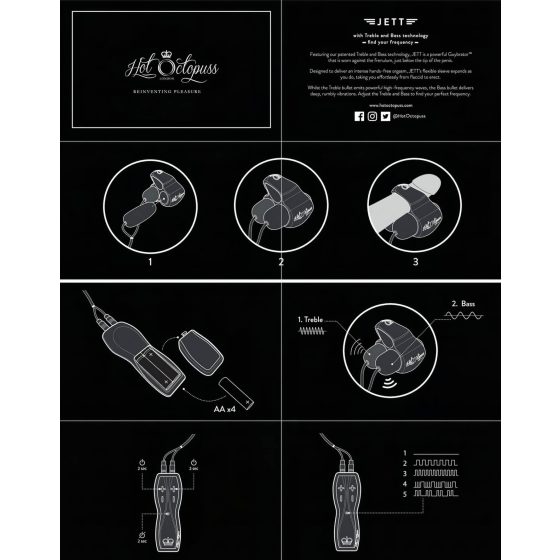 HOT Octopuss JETT - 2 motoros makkvibrátor (fekete)