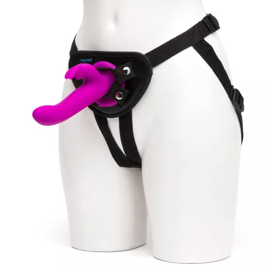 Happyrabbit Strap-On - nyuszis, csiklókaros felcsatolható vibrátor (lila)