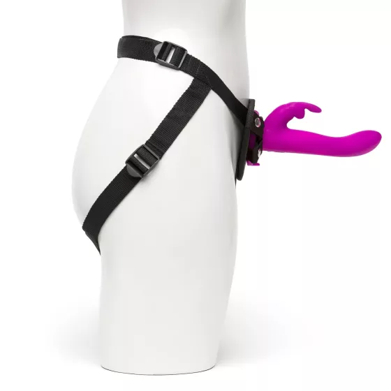Happyrabbit Strap-On - nyuszis, csiklókaros felcsatolható vibrátor (lila)