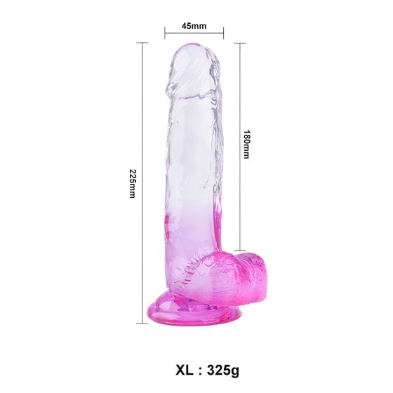Sunfo - tapadókorongos, herés dildó - 22cm (átlátszó-lila)