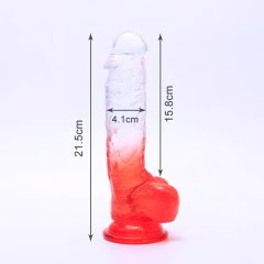   Sunfo - tapadókorongos, herés dildó - 21cm (átlátszó-piros)