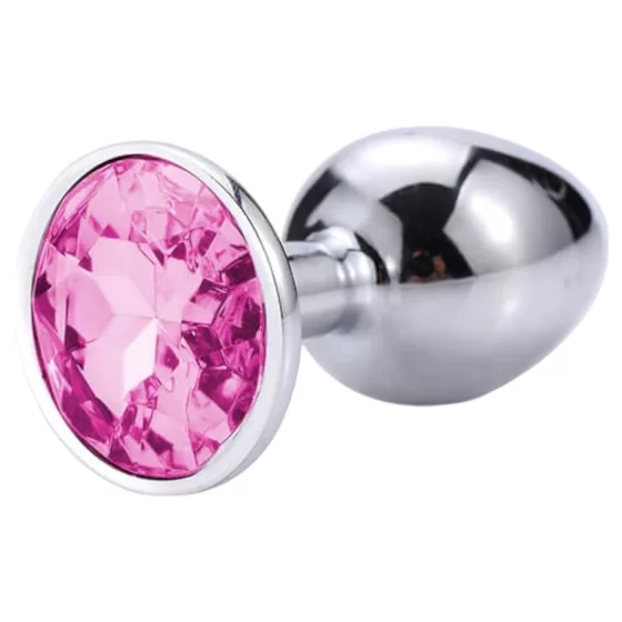 Sunfo - fém anál plug pink kővel (ezüst)