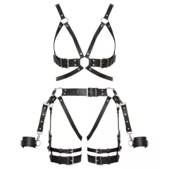 ZADO - többrészes bőr harness szett bilinccsel (fekete)