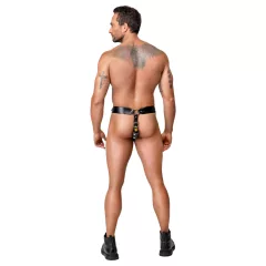   ZADO - fekete bőr erényöv tanga férfiaknak, 2 lakattal (S-2XL)