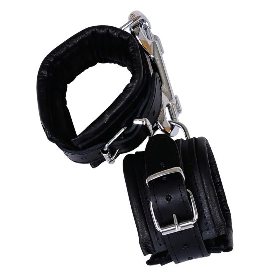 ZADO - bőr csukló bilincs és karabiner (fekete)