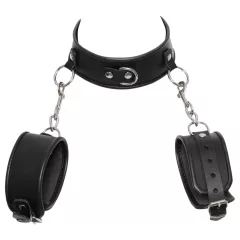 / ZADO - bőr nyakörv bilinccsel, bondage szett (fekete)