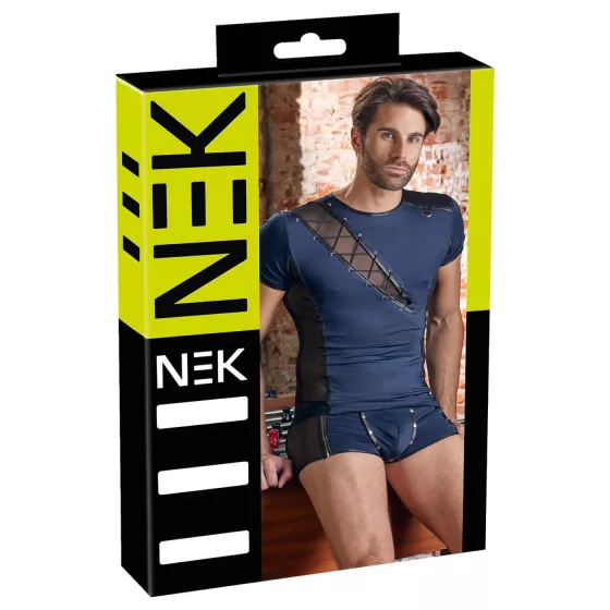 / NEK - fekete fűzős-necc betétes férfi felső (kék)