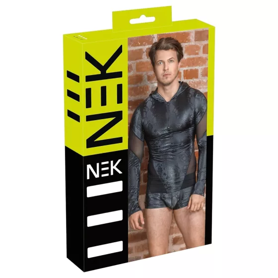 NEK - kígyóbőr mintás, kapucnis férfi felső (fekete)