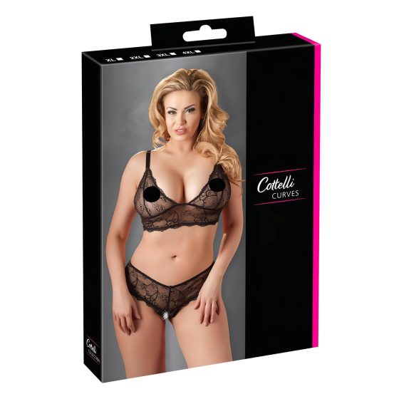Cottelli Plus Size - csipke melltartó szett (fekete)
