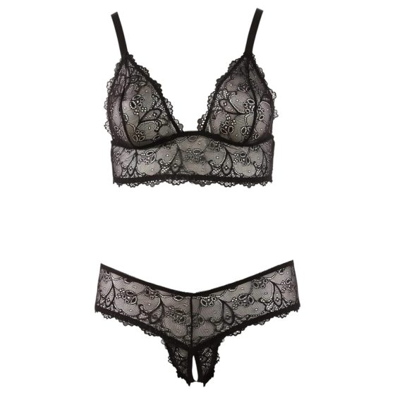 Cottelli Plus Size - csipke melltartó szett (fekete)