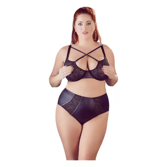 / Cottelli Plus Size - keresztpántos melltartó és bugyi (fekete)