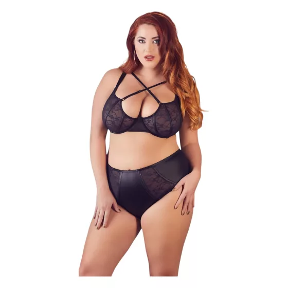 / Cottelli Plus Size - keresztpántos melltartó és bugyi (fekete)