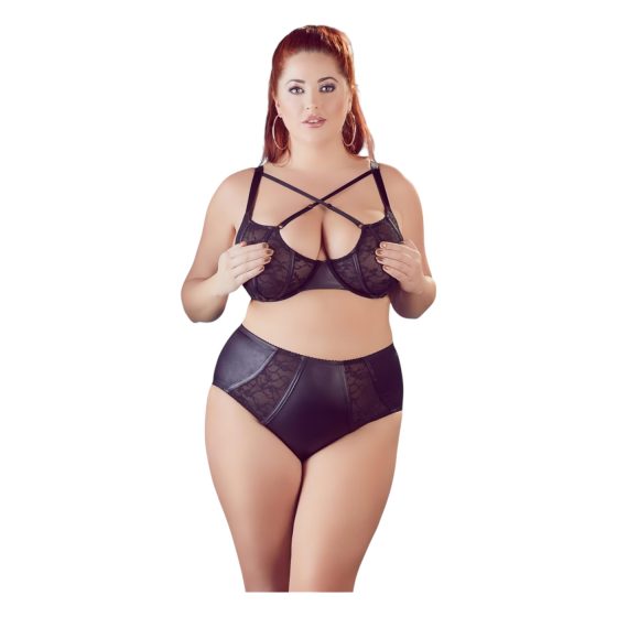 / Cottelli Plus Size - keresztpántos melltartó és bugyi (fekete)