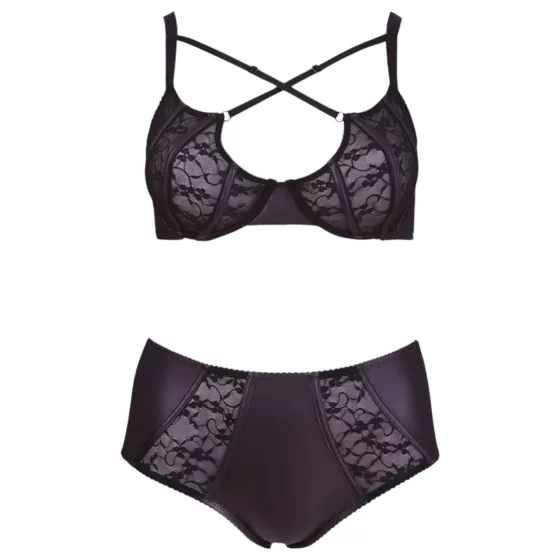 / Cottelli Plus Size - keresztpántos melltartó és bugyi (fekete)