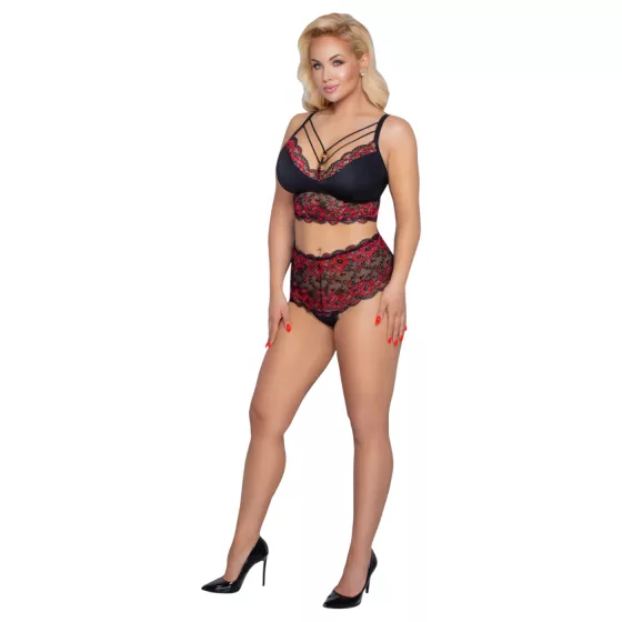 / Cottelli Curvies - virágos csipke fehérnemű szett (fekete)