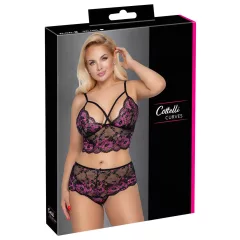   / Cottelli Plus Size - virágos melltartó szett (fekete-lila)