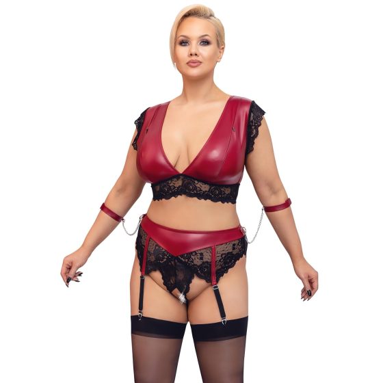/ Cottelli Bondage Plus Size - csipkés melltartó szett (piros)