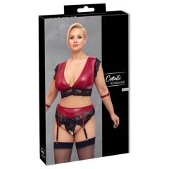   / Cottelli Bondage Plus Size - csipkés melltartó szett (piros)