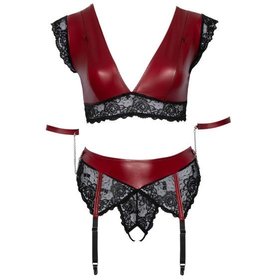 / Cottelli Bondage Plus Size - csipkés melltartó szett (piros)