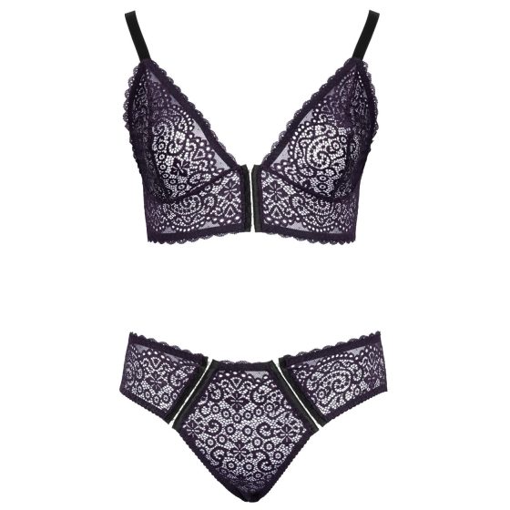Cottelli Plus Size - áttetsző mintás melltartó szett (lila)