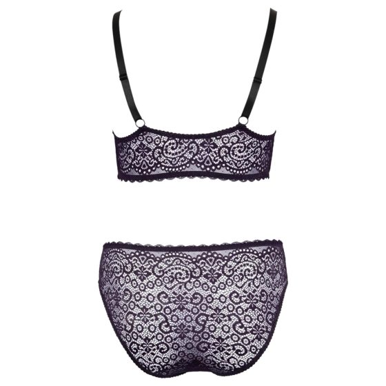 Cottelli Plus Size - áttetsző mintás melltartó szett (lila)