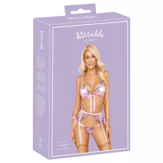 / Kissable - rózsás hímzéses fehérnemű szett (pink)