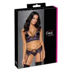 Cottelli - 3 részes csipke fehérnemű szett (fekete-viola)