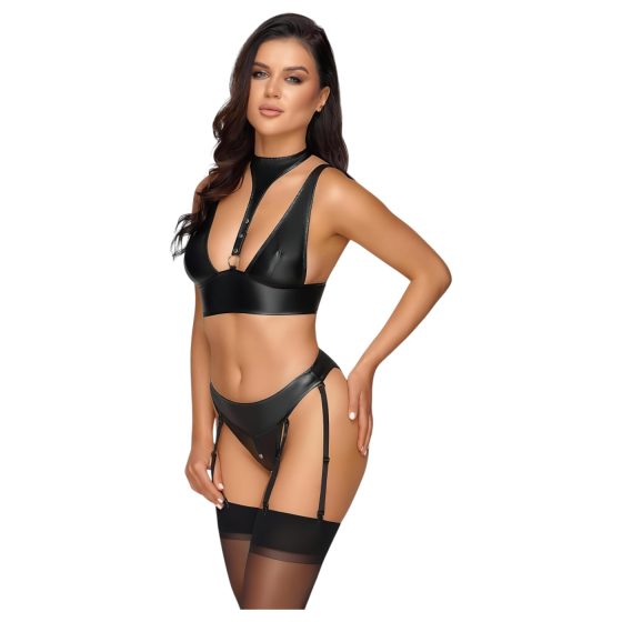 Cottelli Bondage - fényes melltartó szett bilincsekkel (fekete)