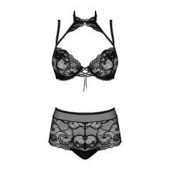   Obsessive Elizenes - mintás, átlátszó melltartó szett (fekete)