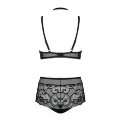   Obsessive Elizenes - mintás, átlátszó melltartó szett (fekete)