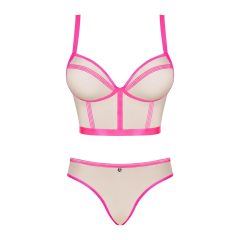 Obsessive Nudelia - melltartó szett (natúr-pink) - S/M
