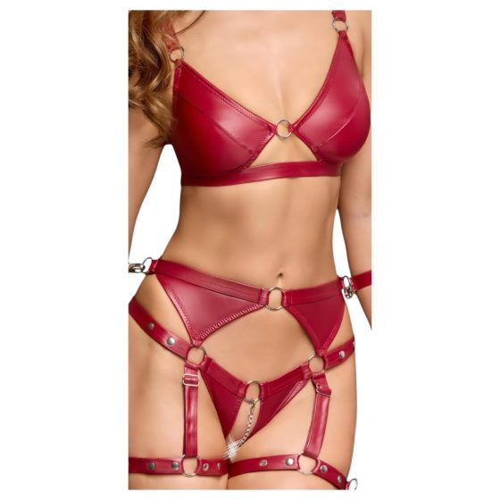 / Cottelli Bondage - fényes melltartó szett és kar bilincs (piros)