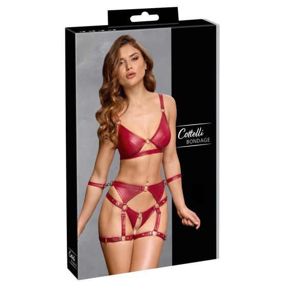 / Cottelli Bondage - fényes melltartó szett és kar bilincs (piros)