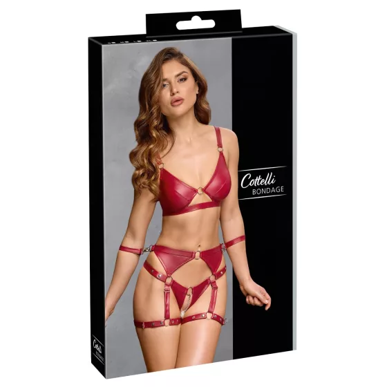 Cottelli Bondage - fényes melltartó szett és kar bilincs (piros)