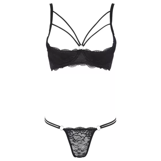 Cottelli - pántos, gyűrűs push-up melltartó és tanga (fekete)
