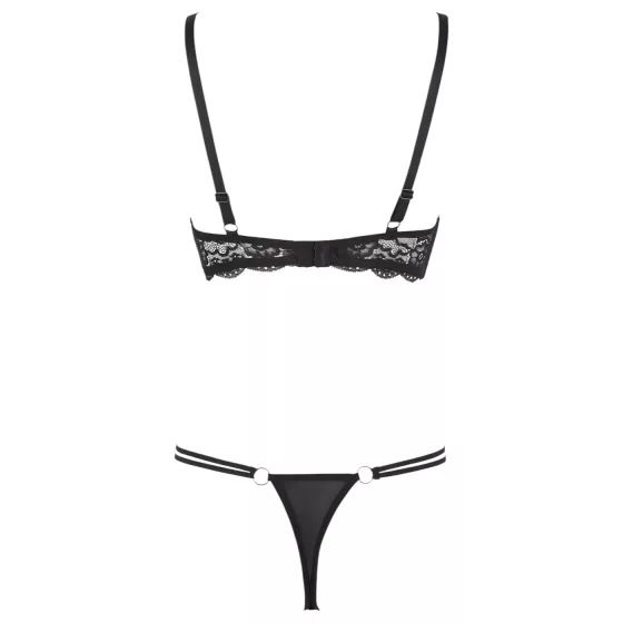 Cottelli - pántos, gyűrűs push-up melltartó és tanga (fekete)
