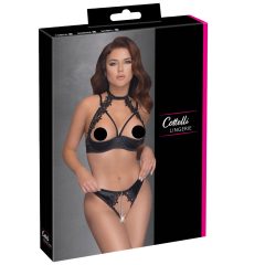 Cottelli - csipkés, nyakpántos mellemelő szett (fekete)