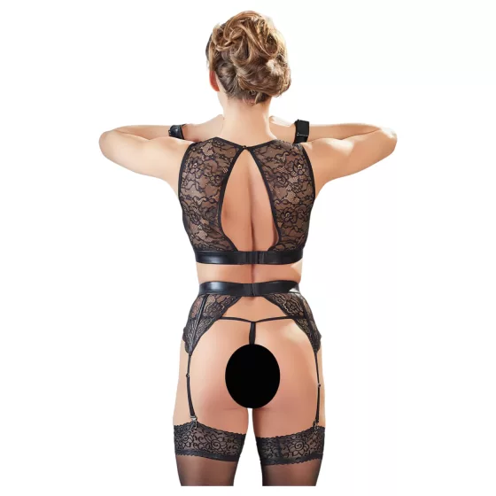 Cottelli Bondage - csipkés fehérnemű szett + bilincs (4 részes)