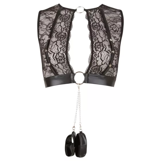 Cottelli Bondage - csipkés fehérnemű szett + bilincs (4 részes)