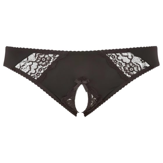 Cottelli Plus Size - csipkés, nyitott bugyi (fekete)