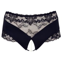   Cottelli Plus Size - csipkés gyöngyös nyitott bugyi (fekete)
