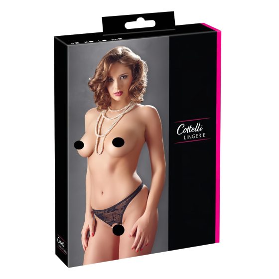 Cottelli - Gyöngyös, nyitott csipke tanga (fekete)