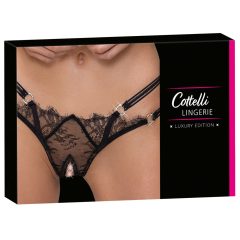 Cottelli - luxus, nyitott, gyűrűs tanga (fekete)