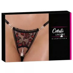 Cottelli - luxus, rózsás gyöngyös tanga (fekete)