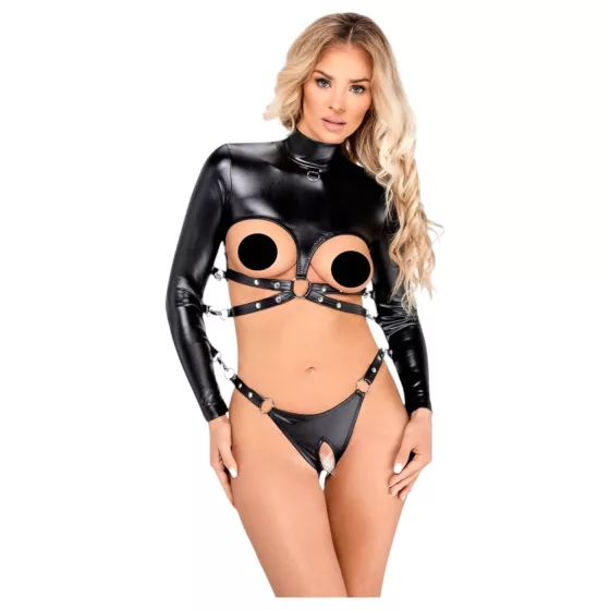 / Bad Kitty - nyitott mellű bondage szett (fekete)