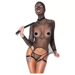 Bad Kitty - BDSM áttetsző necc szett korbáccsal (fekete)