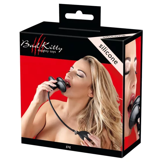Bad Kitty - pumpálható felfújható szájpecek BDSM játékhoz (fekete)