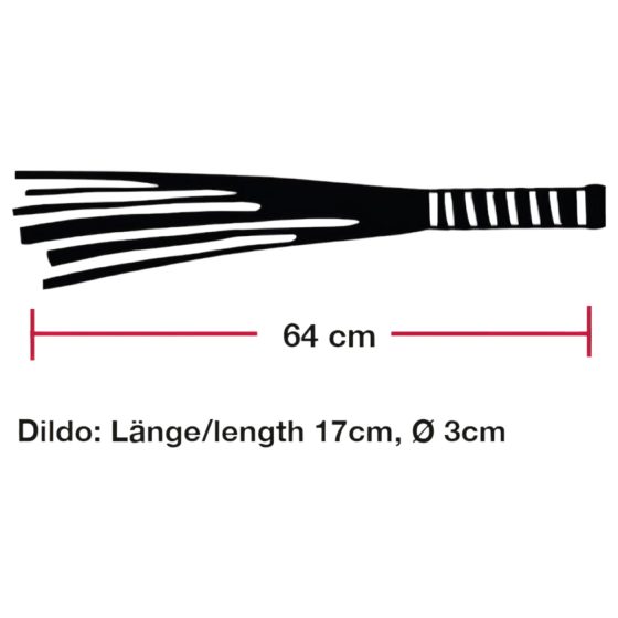 Bad Kitty - bőr korbács üveg dildóval (átlátszó-fekete)